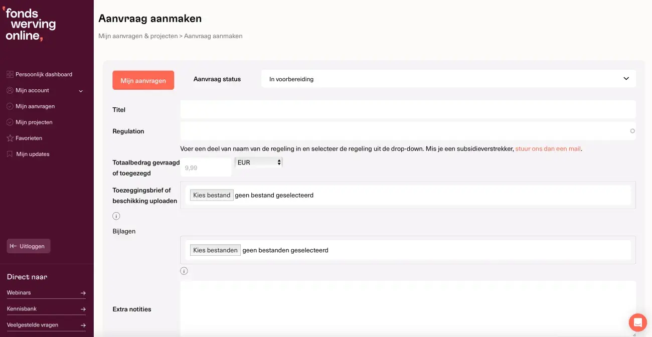 Details aanvraag invoeren