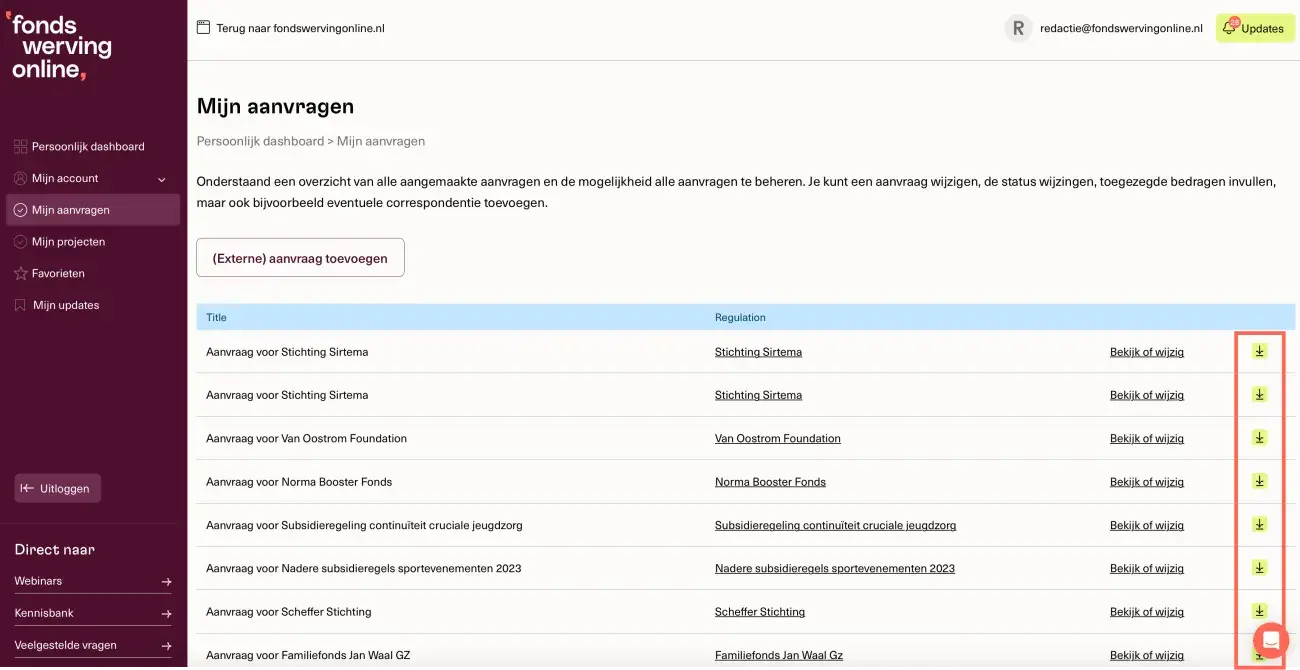 Een aanvraag downloaden