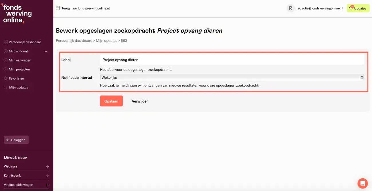 Label en notificatie interval