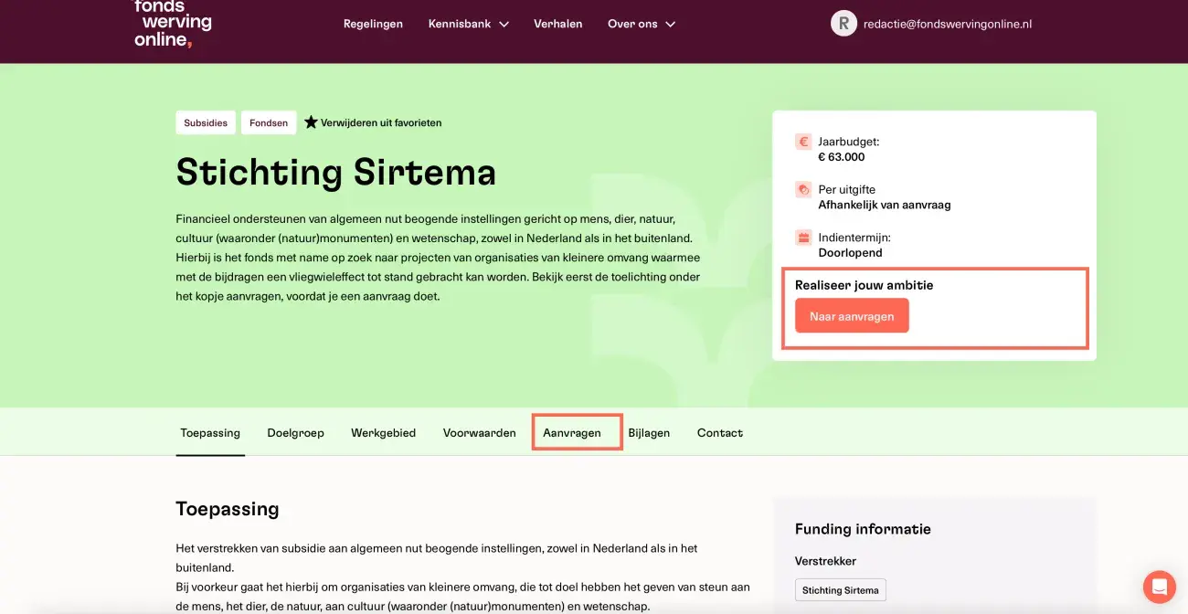 Navigeer naar de gewenste regeling