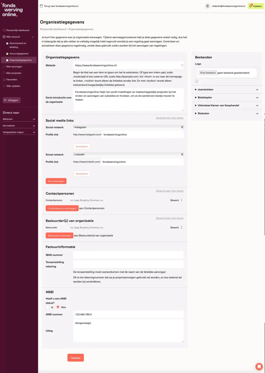 Organisatiegegevens invullen